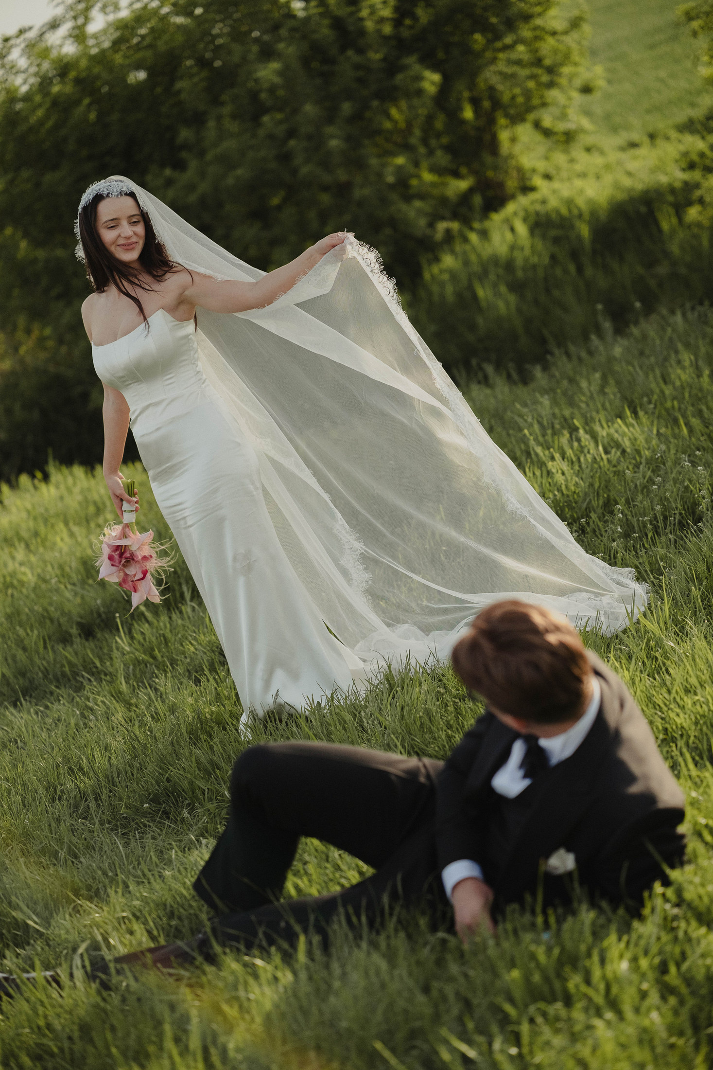 Bride and groom outdoors