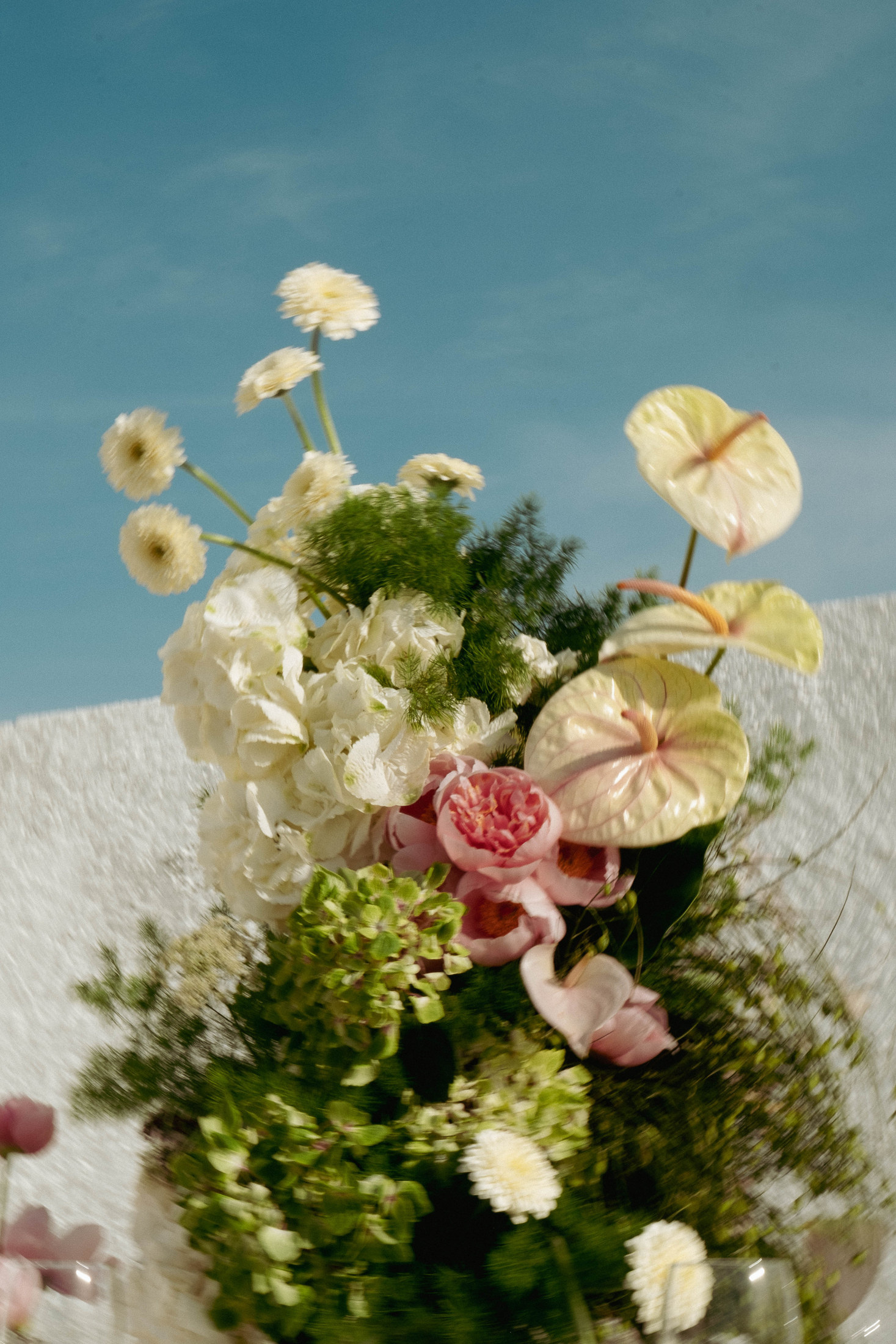 Wedding flowers against the sky
